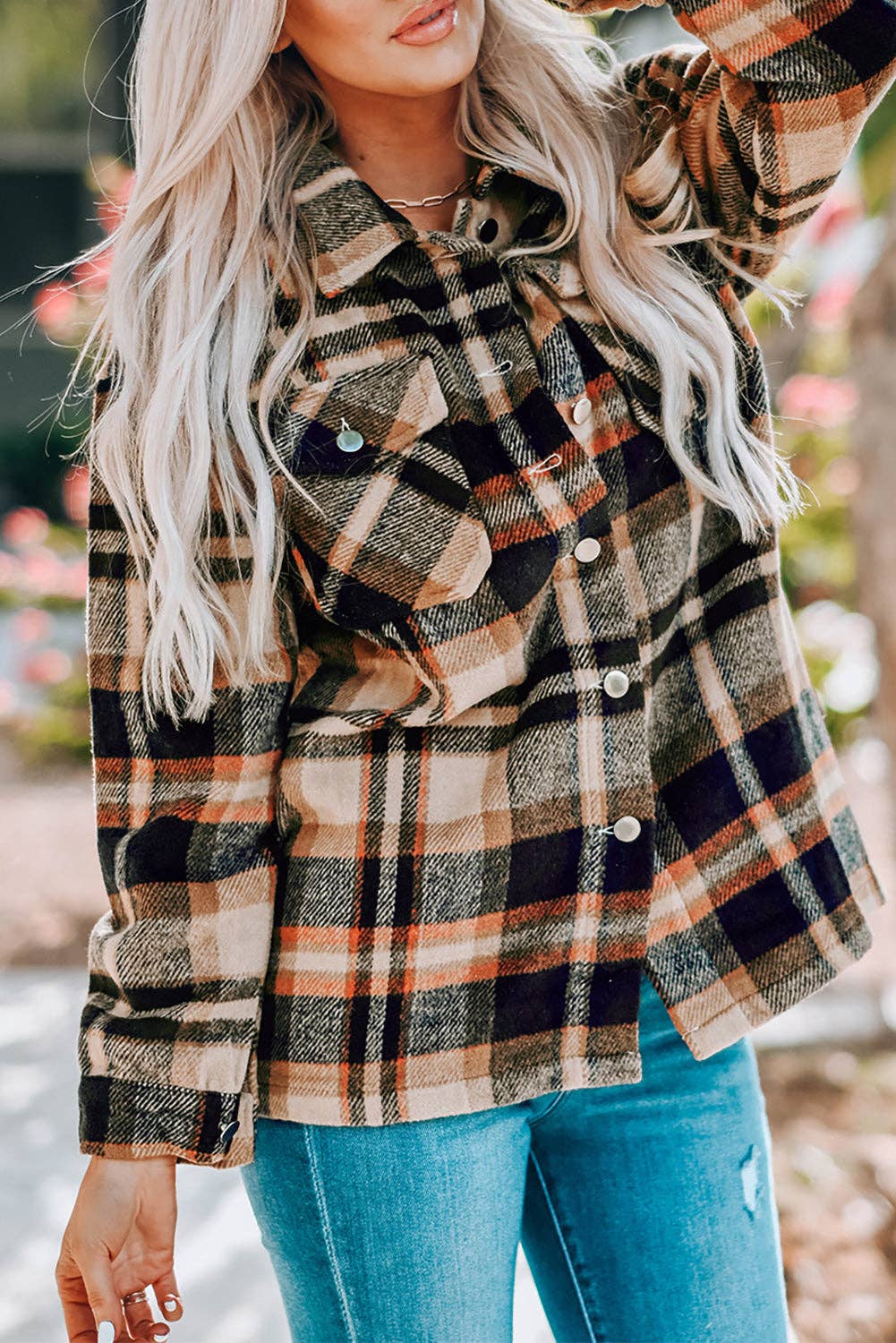 Plaid Oversized Shacket with Button Front & Large Pockets – Cozy Chic Layering Piece
